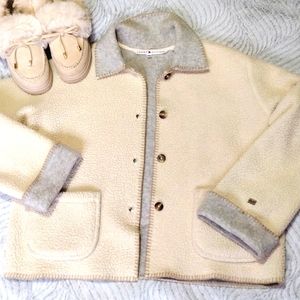 Tommy Hilfiger Cream and Gray Teddy Button Jacket
